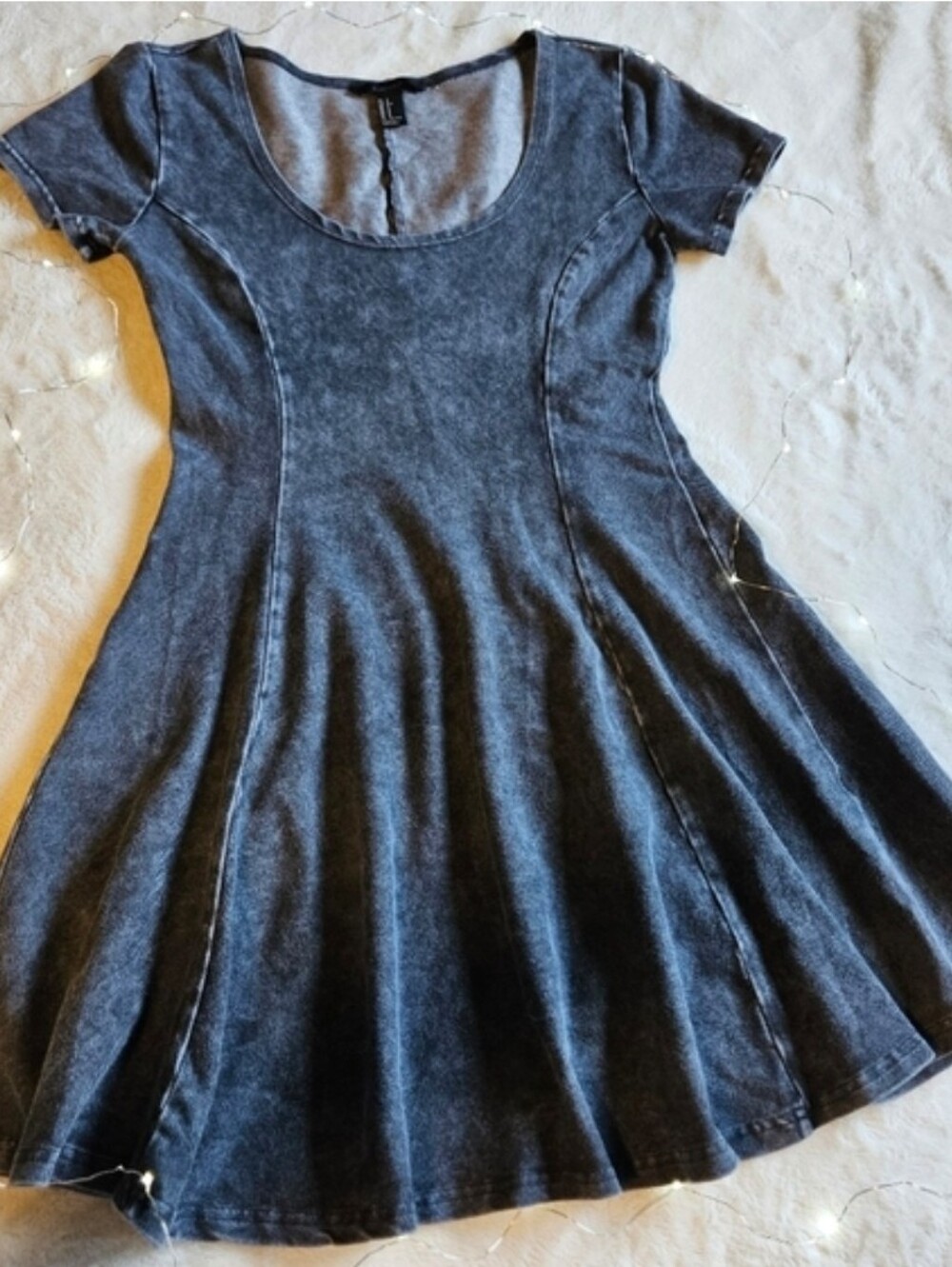 Gray Denim Washed Skater Dress - Festival - Picture 5 of 5